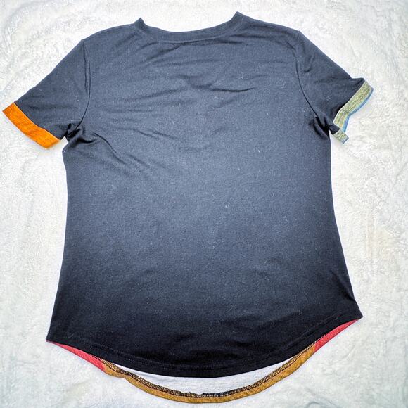 SHEIN Black Short-Sleeved Top with Multi Colored Stripes Size 6 Medium - Picture 3 of 6